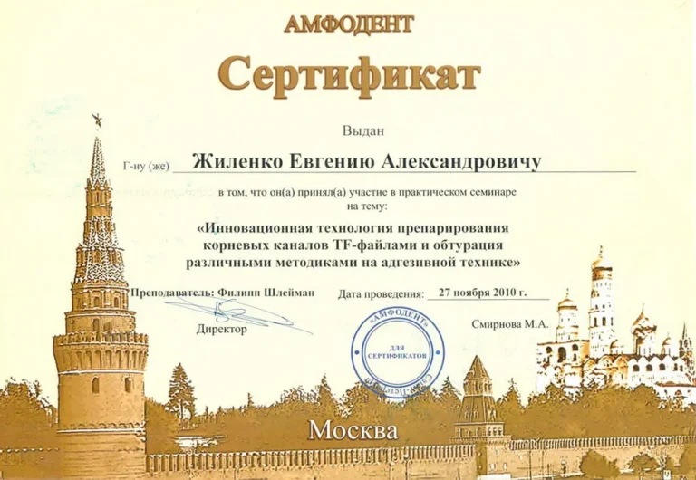 Жиленко Евгений Александрович - сертификат