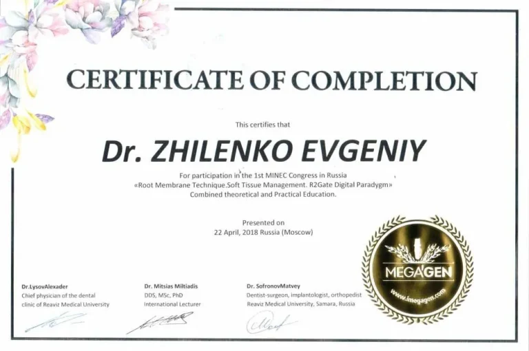 Жиленко Евгений Александрович - сертификат