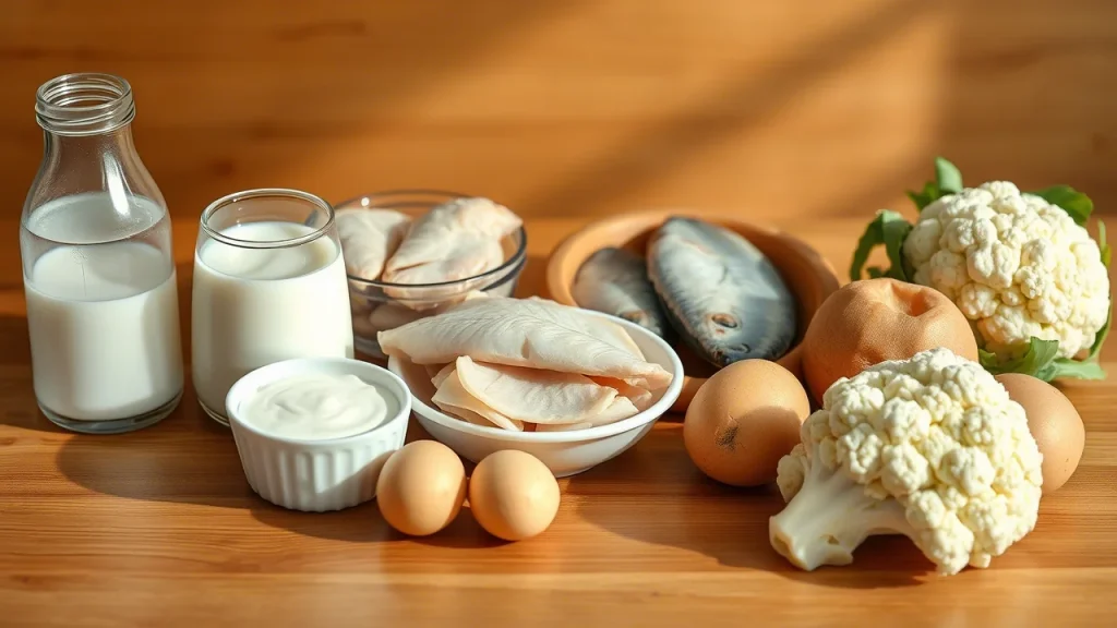Молоко, яйца, рыба, цветная капуста, продукты с кальцием, белые продукты